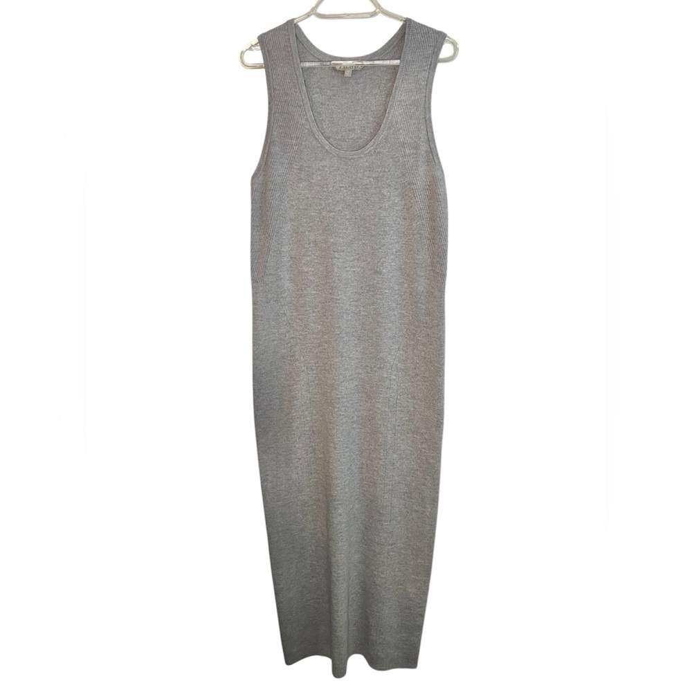 Athleta Ribbed Midi Dress Sweater Merino Wool Blend Grey Heather River Size LT